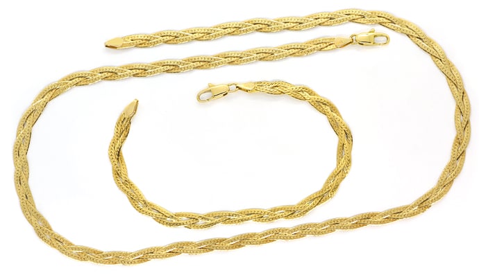 Foto 1 - Goldkette und Goldarmband geflochten aus 750er Gelbgold, K3166